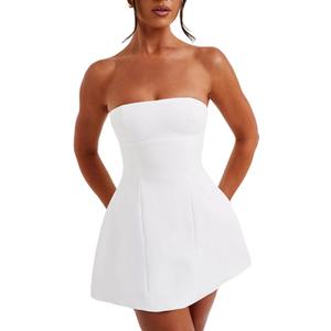 SHINFY Women Sexy Strapless Mini Dress Bodycon Off Shoulder Tube Top A-Line Short Dress Formal Cocktail Dresses (White) Large