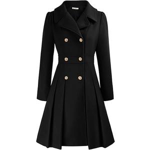 GRACE KARIN 2024 Women's Fashion Trench Coat Notch Lapel Double Breasted Thick A Line Pea Coats Jacket with Pockets Black XL