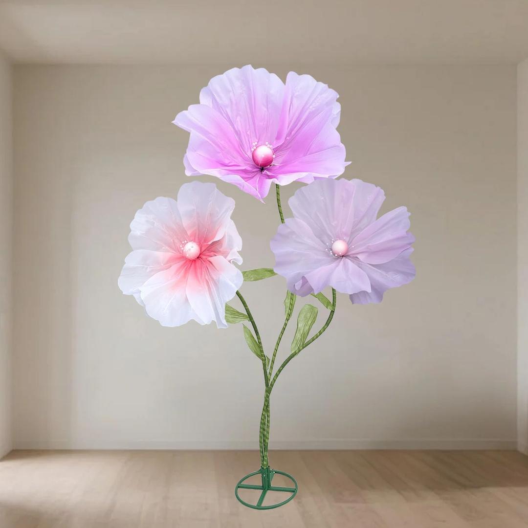 Giant Flowers for Decoration with Stand, 5.9 Ft Large Artificial Flowers Backdrop Decoration Waterproof 3D Big Realistic Faux Flower Set for Home Wedding Garden Christmas Party Decor(Purple Series)