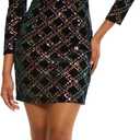 Donna Morgan Womens Holiday Sequin Dress Event Occasion Cocktail Party Guest of (8, Black/Purple/Gold)