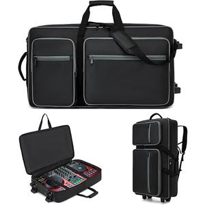 DJ Case with Wheels Compatible with DDJ FLX10/1000/1000SRT/REV7/REV5/SCLIVE 4,DJ Controller Case for Pioneer DJ Equipment,DJ Controller Bag with Multi-pocket for DJ Accessories,Soft DJ Backpack