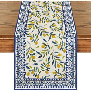 Artoid Mode Lemon Leaves 210 GSM Summer Table Runner, Seasonal Spring Kitchen Dining Table Decoration for Home Party Decor 13x72 Inch