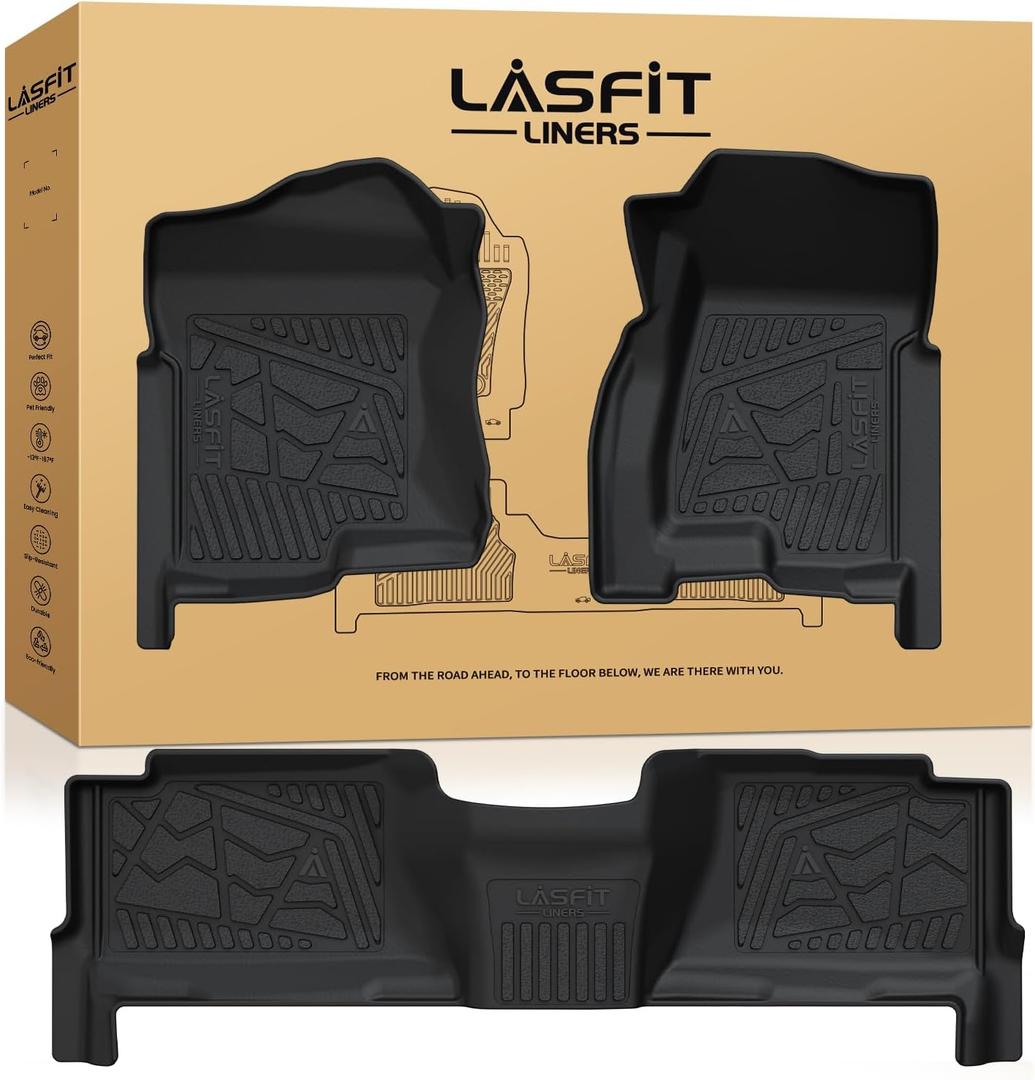 LASFIT Floor Mats for Chevy Silverado/GMC Sierra Crew Cab 1500 2500/2500HD 1999-2007, 3500HD 2001-2007(2007 Fit Classic Body Only), Suburban/Yukon XL/Escalade ESV (2nd Row Bench Seat Only) 2000-2006