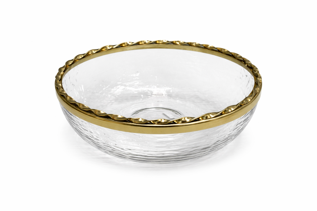 Oakoa Home Modern Large Dinner Plate Glass Fruit and Vegetable Salad Bowl Golden Border Dinner Plate Home Dessert Noodle Soup Large Bowl Kitchen Tableware Stackable Dinner Plates 