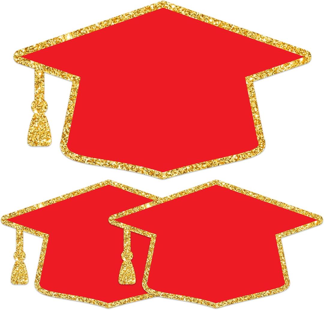 Lucleag 50PCS Graduation Hat Cutouts Grad Caps, Red Gold Graduation Caps Paper Cut-Outs for 2026 High School College Graduation Party Favor Bulletin Board Decorations, Double Size 6x3.5in