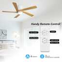 WINGBO 54 Inch Flush Mount DC Ceiling Fan with Lights and Remote, 5 Reversible Carved Wood Blades, 6-Speed Noiseless DC Motor, Hugger Ceiling Fan in White Finish with Oak Blades, ETL Listed
