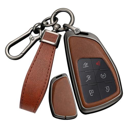 SANRILY PU Leather 3/4/5/6 Button Smart Key Fob Cover Fit for Buick Envision Avenir & Chevy Suburban Tahoe & GMC Yukon Denali Sierra Silverado Keyless with Keychain Black-Brown