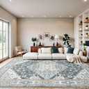 9x12 Vintage Washable Area Rug for Living Room,Low Pile Non Slip Carpet Non-Shedding Large Area Rug Soft Indoor Stain Resistant Rug Boho Print Mat for Bedroom Dining Room Blue Beige Multi