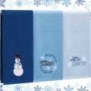 3 Pcs Winter Snowman Hand Towels for Bathroom Winter Blue Snowflake Hand Towels Let It Snow Embroidered Rustic 100% Cotton Soft Absorbent Decor for Holiday Kitchen, 13.8 x 29.5'