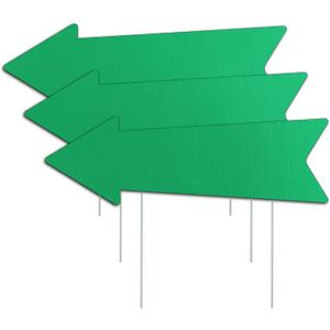 Green Arrow Signs with Stakes 16 x 5 Inches,This Way Directional Arrow Yard Signs,Wedding Yard Signs, Birthday Party Signs (3)