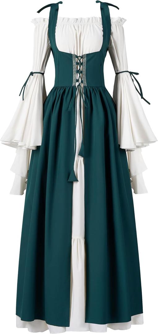 Spooktacular Creations Halloween Renaissance Costume Women, Renaissance Corset Dress, Plus Size Medieval Chemise for Cosplay (Green, S)
