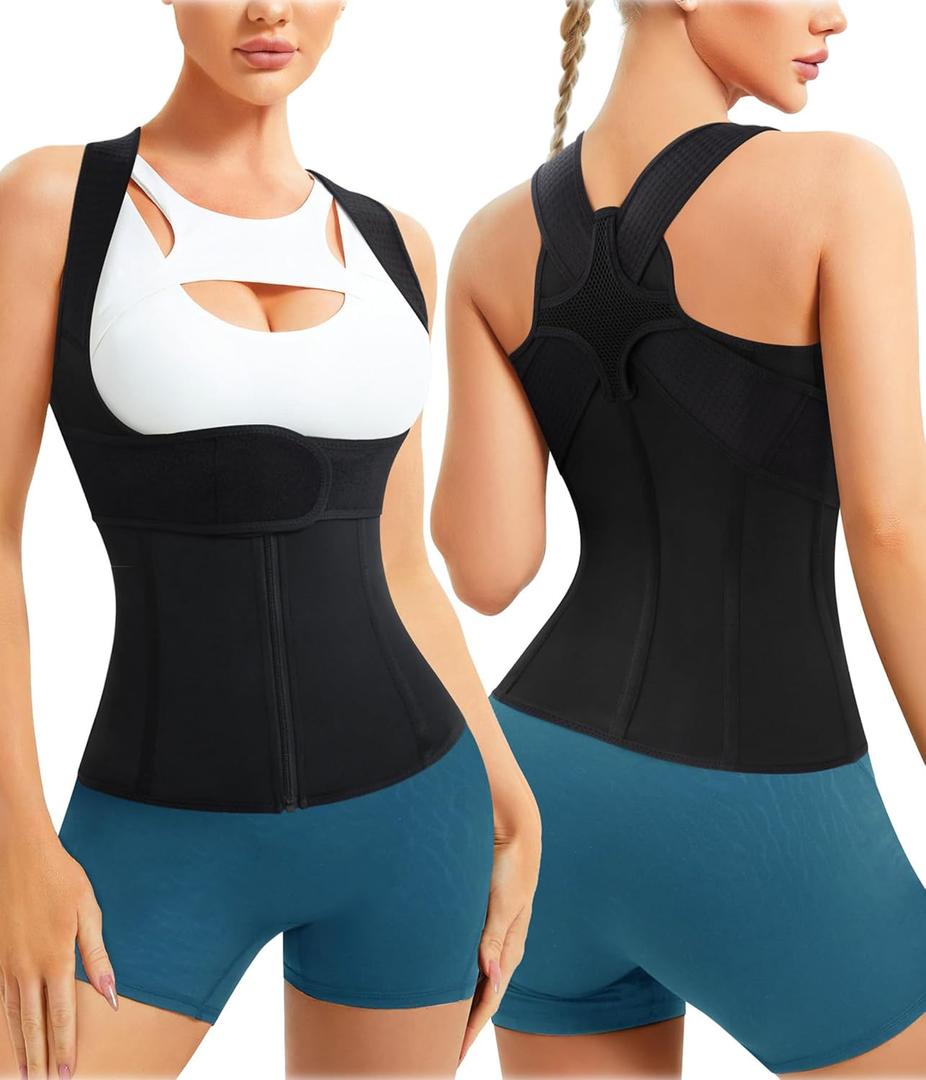 URSEXYLY Back Brace For Women Waist Trainer Vest Back Straightener Adjustable Posture Corrector Spinal Neck Shoulder Support (Large, Black)
