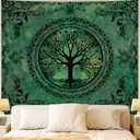 Apdidl Green Nature Tapestry for Bedroom Aesthetic, Hippie Ceiling Tree of Life Decor Tapestries Wall Hanging, Boho Bohemian Mandala y2k Art Backdrop for Dorm Living Room (51"X60") 2 Pcs