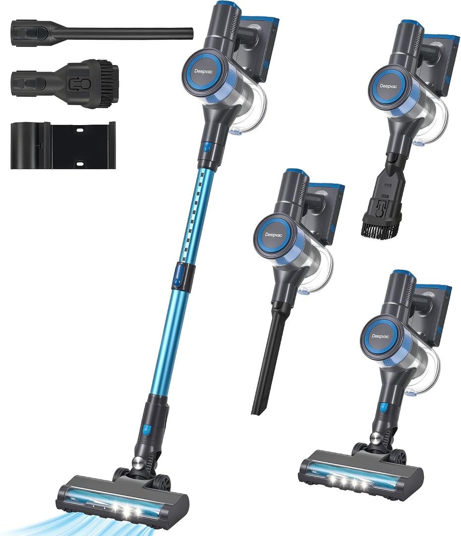 250W 25KPa Suction Cordless Vacuum Cleaner, 6-in-1 Lightweight Stick Vacuum with LED Display & Detachable Battery, 45 Mins Runtime for Hard Floor, Carpet, Pet Hair, Car Cleaning