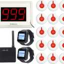 Retekess T114 Restaurant Pager, Wireless Calling System, 984ft, 6 Voice Broadcast, Max 999, Extend Range, 2 Retekess T128 Watch Receiver, 15 Alert Call Buttons for Restaurant, Hotel