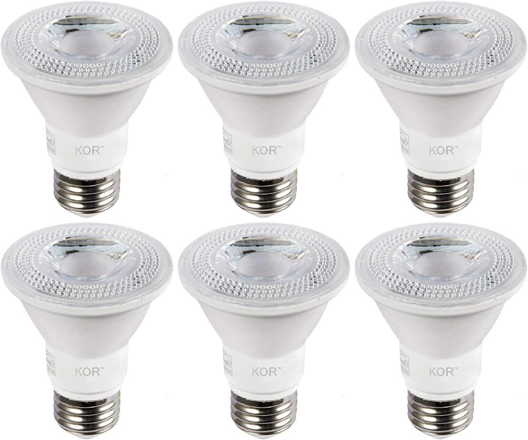 KOR (Pack of 6) LED PAR20 Light Bulbs, 8W (Replaces 50W 50PAR20), E26 Base, Waterproof Indoor/Outdoor Use, UL & Energy Star (5000K Day-Light)