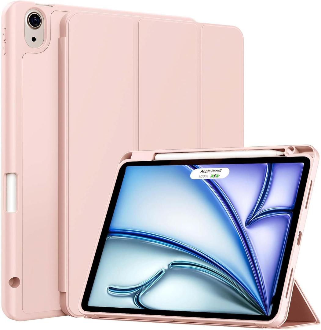 Case for iPad Air 11-Inch M3/M2 (2025/2024), iPad Air 5/4 (2022/2020 5th/4th Generation 10.9-Inch) with Pencil Holder, Slim Stand Soft Back Support Touch ID and Auto Wake/Sleep (Light Pink)