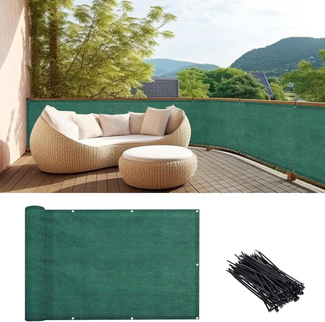 LOVE STORY 3'x10' Dark Green Balcony Screen Privacy Fence Cover UV Protection (HDPE) Weather-Resistant 3 FT Height Shield for Deck, Patio, Backyard, Outdoor Pool, Porch, Railing