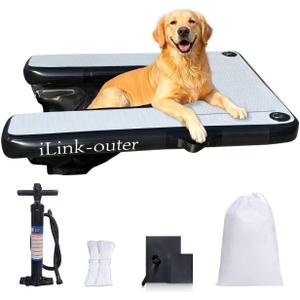 iLink-outer Inflatable Dog Water Ramp for Large Dog Floating Boat Ramp-Max Up to 220 Pounds Large Dogs-Inflatable Ramp for Boats, Docks, with Pump/Rope/Repair Kit -All PVC Anti-Slip Fabric
