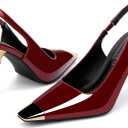 Women's Slingback 3In Kitten Heel Comfortable Closed Toe Pumps Dress Shoes for Women (6.5, Cap Wine Patent)
