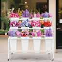 Putros Flower Display Stand with 12 Buckets White 3 Layers Metal Floral Cart with Wheels Moving Florist Bouquet Bar Plant Shelf for Indoor Outdoor Patio Garden Party Decor, 37"L x 23.6"W x 31.5"H