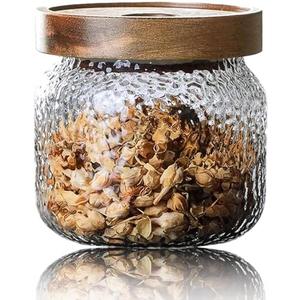 Viovian 10 OZ Glass Jar with Lid Food Vintage Decorative Glass Storage Jars Coffee Nuts Canister Anti-Slip Kitchen Container for Sugar Candy Cookie Spice Tea 300ML