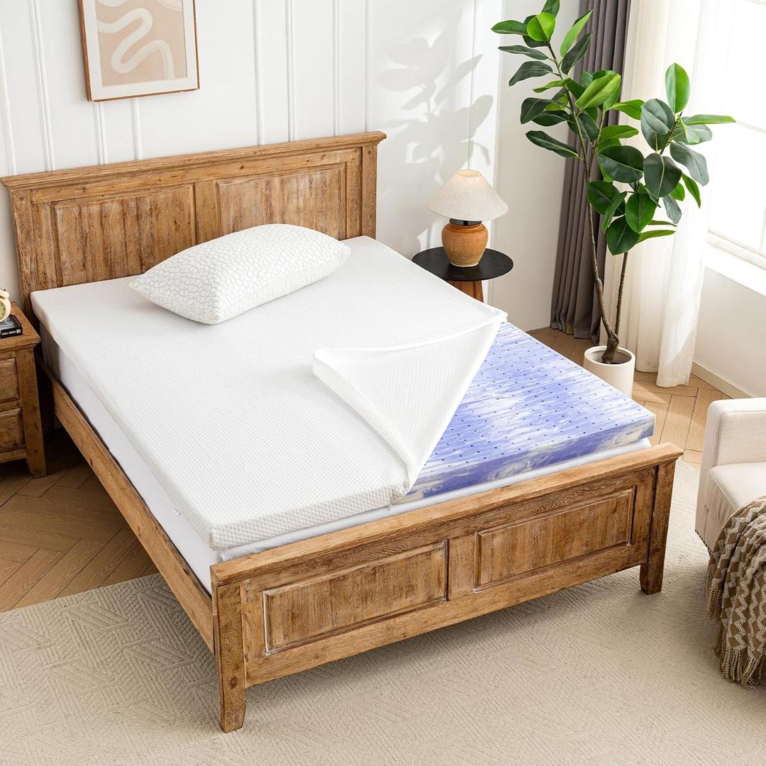 Memory Foam Mattress Topper with Cover Hypoallergenic Enhanced Support Design 3 Inch Gel Ventilated Pressure Relieve Mattress Pad Soft Breathable Bed Topper, Queen Size