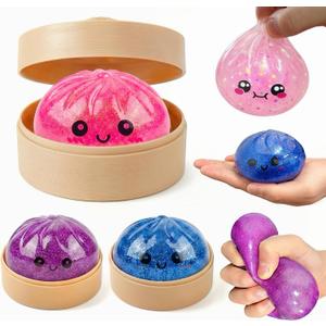 1PCS Dumpling Glitter Stress Ball, Cute Squishy Toys for Kids – 3.94" Squishy Stress Sugar Balls for Adults, Squeeze Sensory Toys for Classroom Prizes Decompression Gift for Anxiety Relief (Pink)