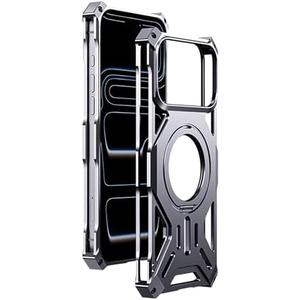 Magnetic Holder Metal Phone Case for iPhone 13 14 15 16 17 Pro Max Plus Hollow Luxury Aluminum Alloy Phone Protective Case (Silver,iphone16pro)