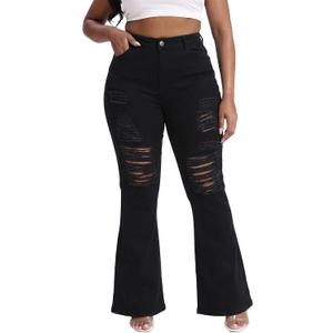 Gocolloa Plus Size Jeans Bootcut Stretchy for Women High Waisted Modern Curvy Flare Trouser Jean, Black, Size 20 Plus