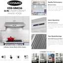 COSMO UMC36 36 in. Haven Collection 380 CFM Ducted Under Cabinet Range Hood, LED Lights, Touch Controls, Stainless Steel
