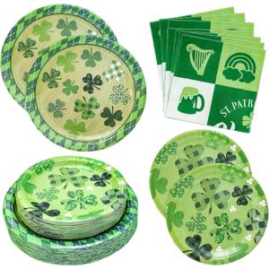 180PCS St. Patrick's Day Party Supplies - Shamrock Paper Plates & Napkins Kit for Happy St. Patrick's Day Decorations, Includes Dinner & Dessert Plates