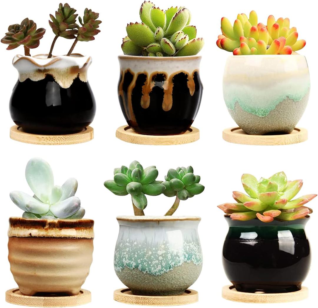 Brajttt 2.1 Inch Succulent Pot with Drainage, Planting/Flower Pots, Small Planter for Mini Plant Ceramic Flowing Glaze Base Serial Set with Holes