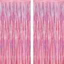 2 Pack Glitter Pink Backdrop, 3.28 FT x 7.05 FT Birthday Party Decorations, Laser Pink Fringe Curtains Foil Streamer Tinsel, Pink Curtains Photo Backdrop Happy Birthday Valentines Day Backdrop