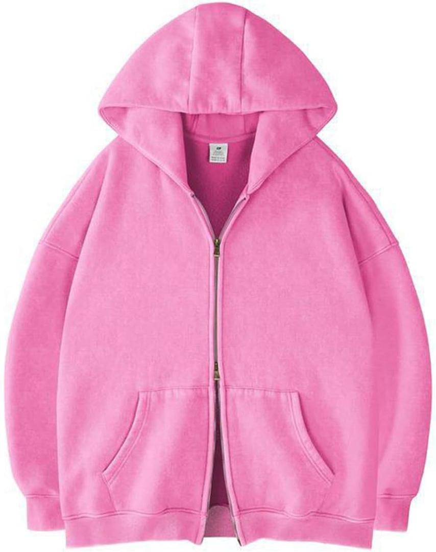 Mens Full Zip Casual Hoodies Fleece Double Side Zipper Sweatshirts Hooded Jackets with Pocket Fall Winter Hoodie (Medium, Pink)