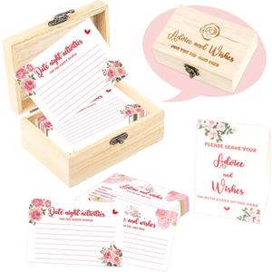 Advice and Wishes Cards Box - 50 Pcs Double Sided Floral Wedding & Baby Shower Advice Cards, Bridal Shower Decorations, Funny Advice for Bride & Groom, Well Wishes Box for Graduation, Christmas, Birthday Party