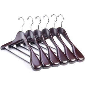 Nature Smile Wooden Coat Suit Hangers Womans Wood Jacket Outerwear Shirt Hangers Anti Slip Bar with Screw 6 Pack (16 inch Mahogany)
