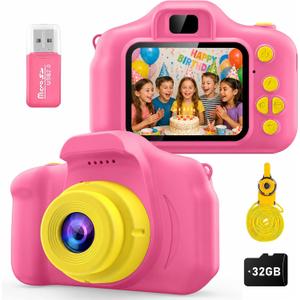 Kids Camera for Girls Age 3-10, Pink Kids Digital Camera with 1080P Video, 8MP Photo, 32GB Card, Lanyard, Toy Camera Birthday for Girls Boys Ages 3 4 5 6 7 8