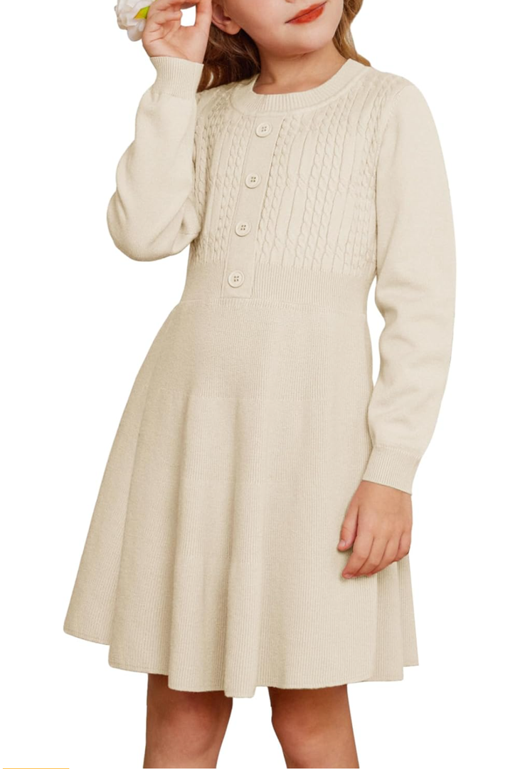 GRACE KARIN Girl Dress Long Sleeve Sweater Ruffle Button Front Knit Casual Fall Winter Dresses for Girls. Size 6