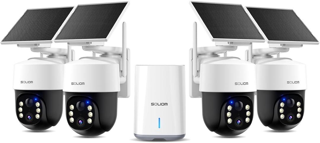 SOLIOM Security Cameras Wireless Outdoor,4K Ultra HD for Day and Night, No Subscription,Built in Radar,Solar Powered Cameras for Home Security, 360 Pan Tilt Auto Tracking,5G & 2.4G WiFi, 4-Cam Kit