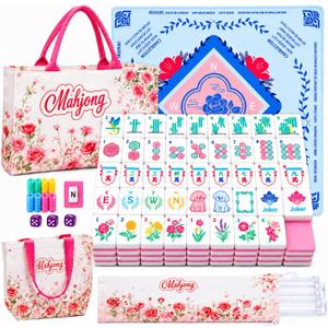 American Mahjong Sets with Mat and Racks and Bag
Large, Clear Arabic Numerals, Deep Engraved Melamine Mahjong Tiles, Non‑Slip Mat, Gift for Mahjong Lovers, Pink