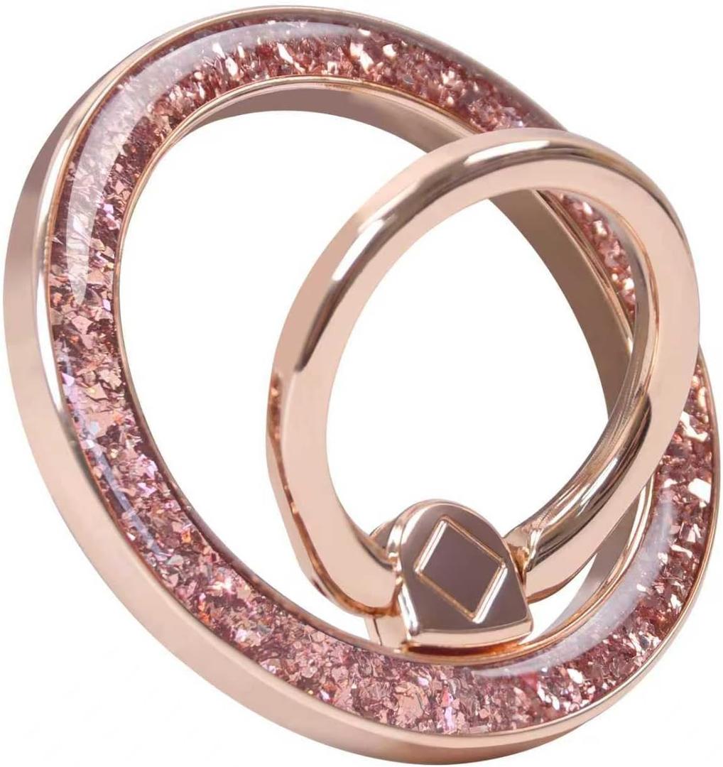 Magnetic Phone Ring for MagSafe Grip [Super Magnet] Gold Twinkle Design Ring Holder Stand, magsafe pop Socket (Rose Gold)