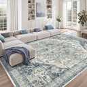 zesthome 9x12 Area Rugs-Washable Rug for Living Room, Non-Slip Backing Rugs, Stain Resistant 9x12 Rug for Bedroom, Ultra-Thin Low Pile Rugs, Vintage Large Home Decor (Blue/Ivory)