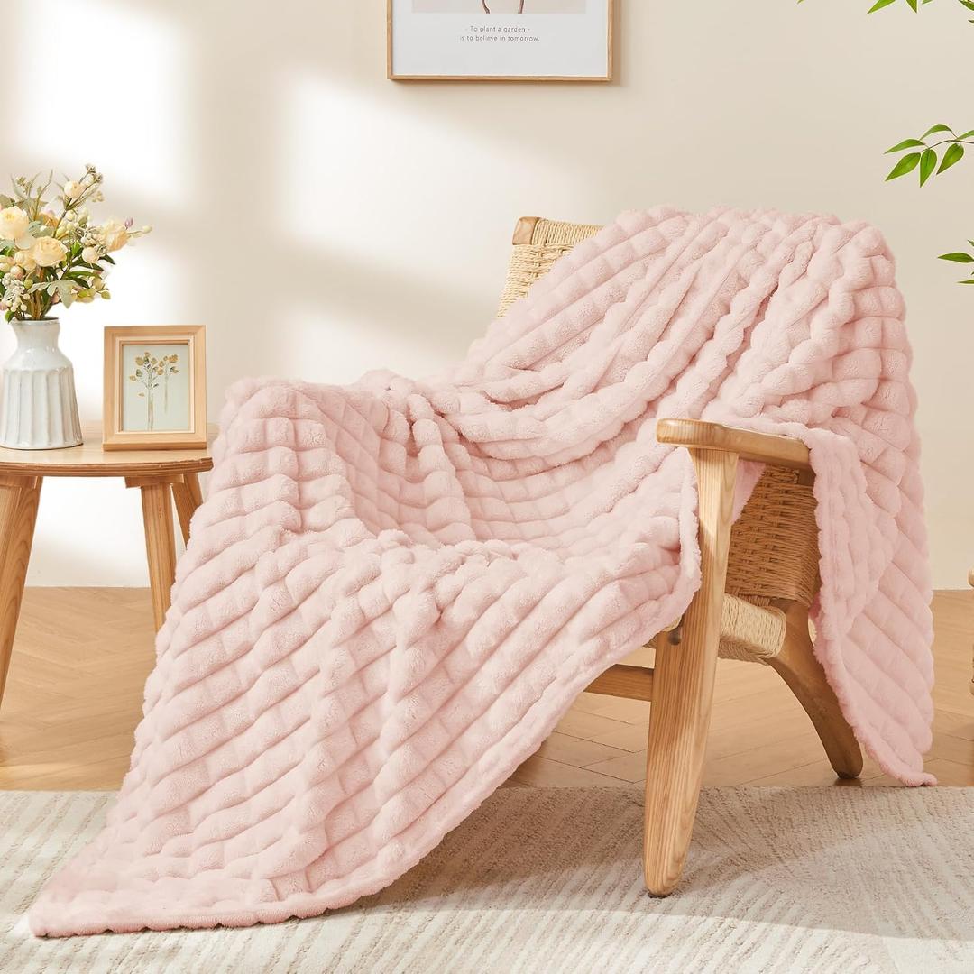 BEDELITE Updated Pink Throw Blanket for Couch and Bed- Super Soft and Warm 3D Checkered Fluffy Fuzzy Fleece Blanket, Luxurious Plush Cozy Blanket for Room Decor Spring, 50x60 inches