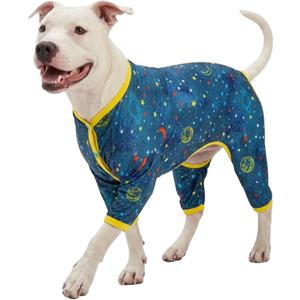 LovinPet Large Dog Surgery Recovery Shirt, Undershirt for Dog Coats, Anti Licking, Pitbull Clothes, Pet Anxiety Onesies, Navy Space Print, Pet Pajamas for Dogs, Pitbull Onesie, XL
