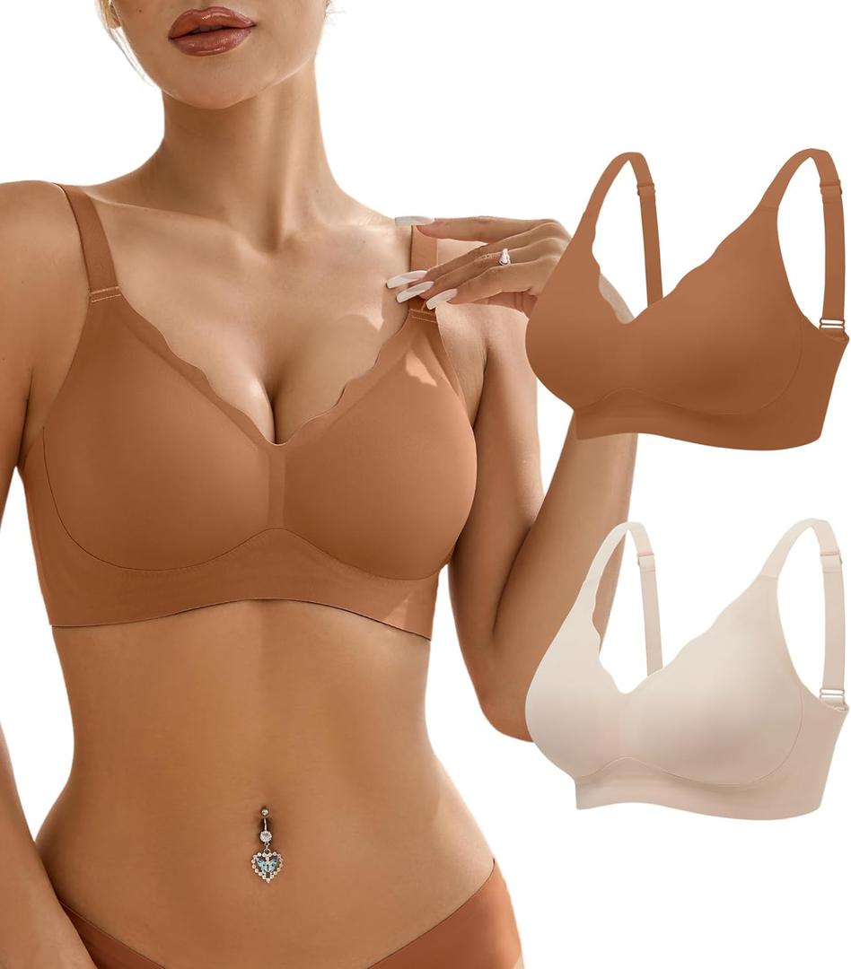 Wireless Bras for Women Bralette - Womens Seamless Push Up Full Coverage Wirefree Padded Sleep Bra with Support and Lift (Medium, 2pcs-nude/Coffee) Wireless Bras for Women Bralette - Womens Seamless Push Up Full Coverage Wirefree Padded Sleep Bra with Support and Lift (Medium, 2pcs-nude/Coffee)