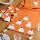 Breling Halloween Ghost Table Runner Jacquard Cute Ghost Halloween Dinner Table Runner Fall Autumn Kitchen Dining Decoration for Kitchen Farmhouse Holiday Party Home Decor 13x72 Inch (Orange)