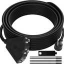 14/3 Gauge Heavy Duty Outdoor Extension Cord 15 FT, 90 Degree Angled 3 Prong Plug, 14 Gauge Power Cable with 3 Outlets, 14AWG, 15A, 125V, 1875W, ETL Listed, Black Wire, with Free Carrying Strap+Ties