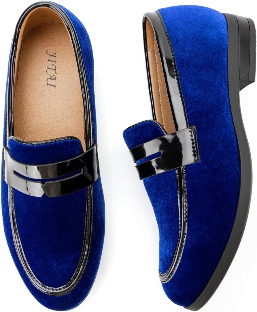 Boys Red Dress Shoes Boys' Velvet Dress Loafers, Blue Size 3
