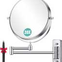 Auxmir 1X/30X Wall Mounted Makeup Mirror, 8'' Double Sided Magnifying Mirror with Tweezers, Bathroom Makeup Mirror, Cosmetic Vanity Mirror with 360 Rotation Extendable Swivel Arm, Chrome